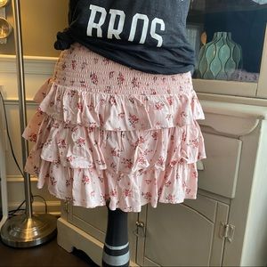 Quiet storm pink floral ruffle mini skirt med